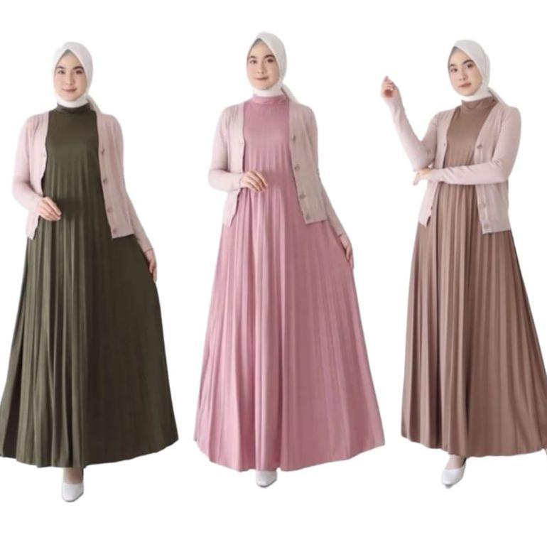 Gamis Plisket Premium - Gamis Plisket Maxy - Gamis Plisket Tanpa Lengan - Dress Plisket Premium