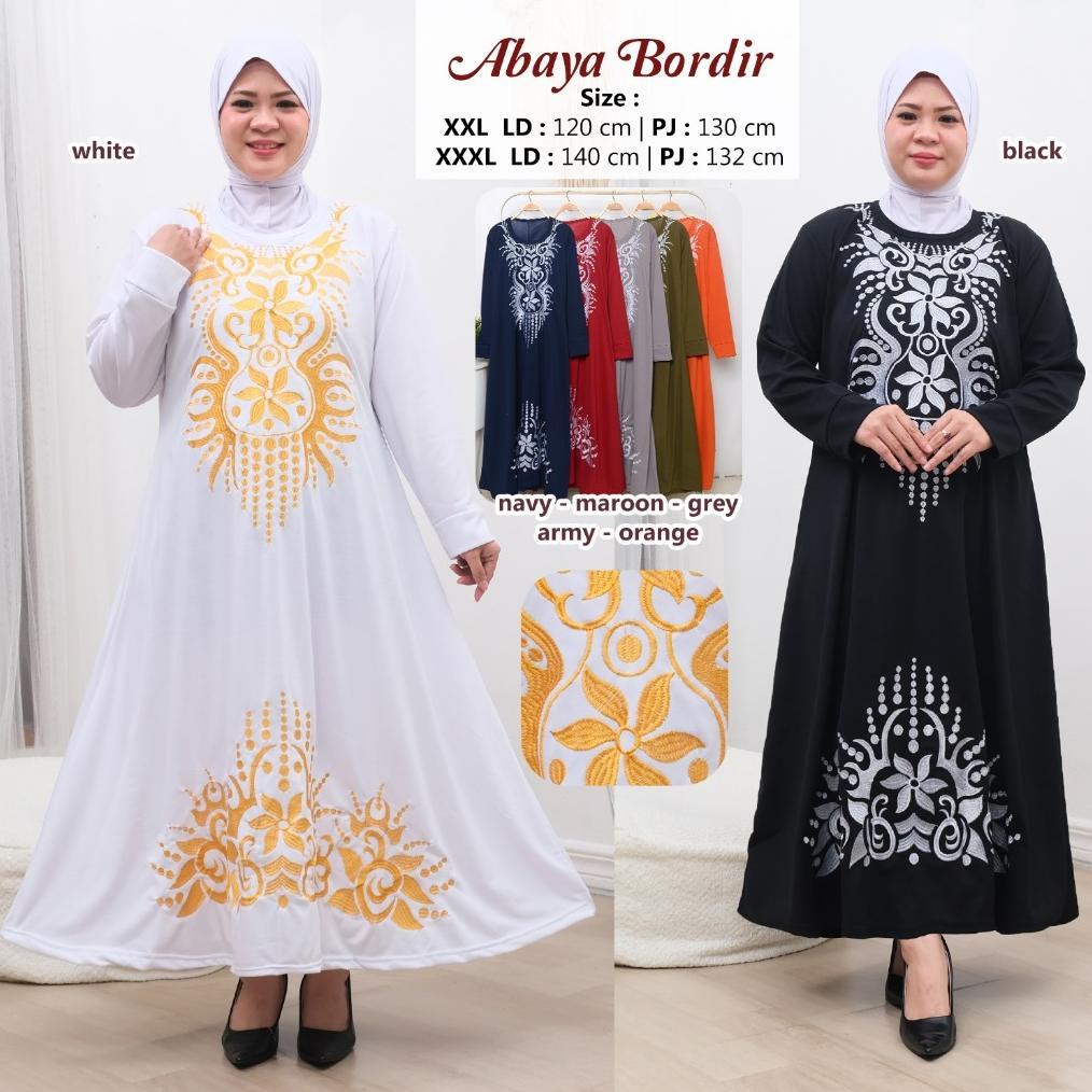 Gamis Bordir Bunga Cantik Bahan Voxy Spandek Premium ( Real Pick ) Gamis Abaya motif Bodir kode 123 