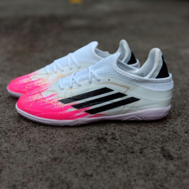 TERBARU (FREE KAOS KAKI + DEKER) PROMO SEPATU FUTSAL SEMIBOOT ADIZERO X SPEEDFLOW WHITE PINK