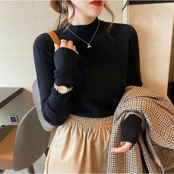 AJW [TC] Atasan Rajut Turtleneck Wanita Lengan Panjang | Iner Rajut Turtleneck Knit | Baju Dalaman T