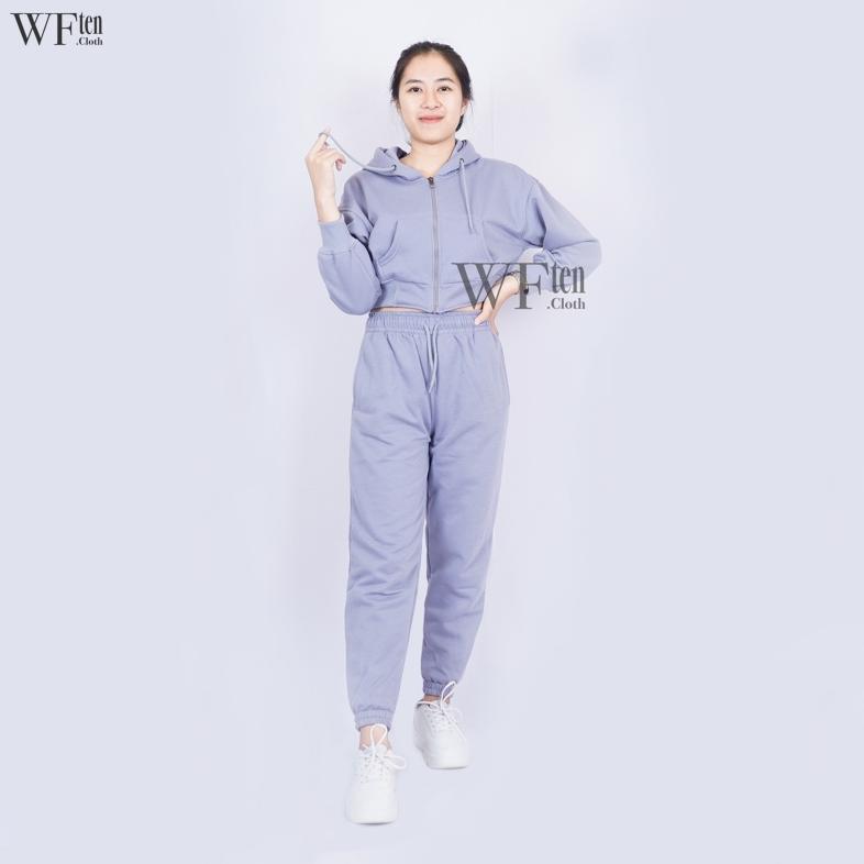 NEW ONE SET HOODIE ZIPPER CROP + CELANA JOGGER PANJANG SWEATPANTS ONE SET KOREA