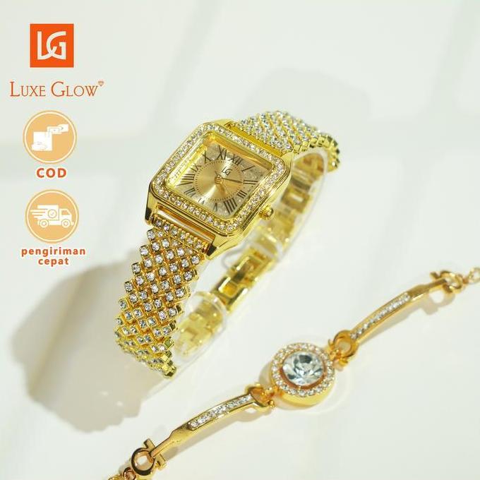 LuxeGlow COD Beli 1 Gratis 1Beli jam tangan dapat gelang. Tidak luntur. Jam tangan persegi warna ema