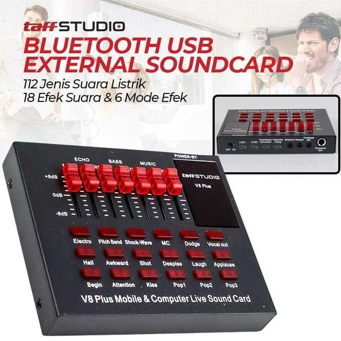 PINA Soundcard alat rekaman / live / karaoke V8 Plus TaffSTUDIO Bluetooth