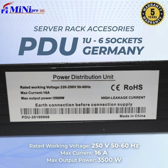 Murah Minipro Power Distribution Unit Rack Server 6 Port Germany Socket 3500W/1U 6Way Pdu Germany/ P