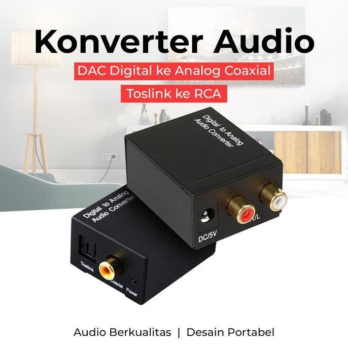 (HM) Converter Audio Digital ke Analog Toslink Optical Coaxial RCA Compatible TV