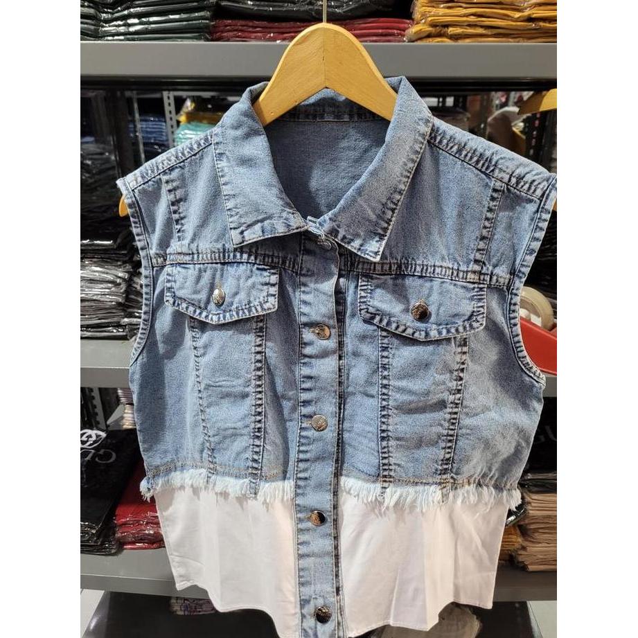 Langsungaja- 973 - Rompi Jeans Wanita/Rompi Wanita/Blazer Jeans Wanita Atasan Crop