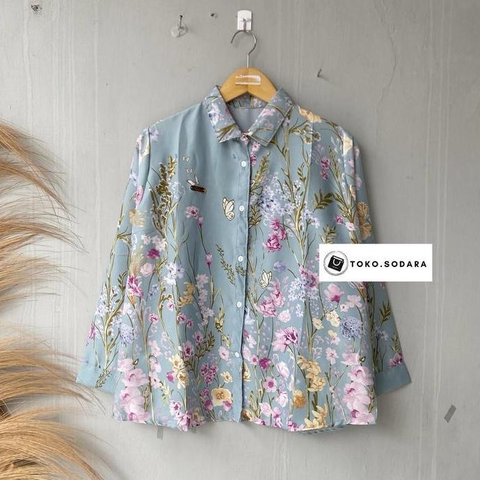 Balivis_shop - Kemeja Seroja Fashion Atasan Wanita Terbaru Blouse Lebaran Bahan Adem