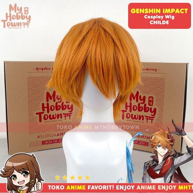 Wig Cosplay Anime Game Childe Tartaglia Rambut Palsu Fatui