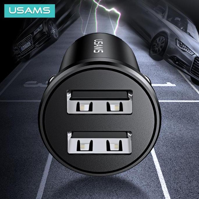 USAMS C20 ADAPTER CHARGER MOBIL DUAL USB MINI 2.4A CAR CHARGER