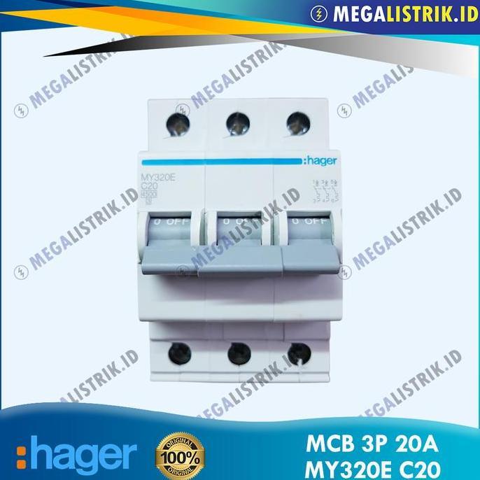 Promo Hager Mcb 3P 20A My320E / Mcb 3 Phase 20 Ampere 4.5Ka C20 Sni