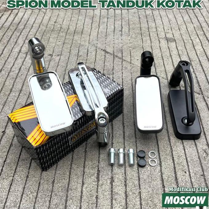 SPION MOSCOW H2469C MODEL TANDUK KACA BENING DATAR FULL BLACK / CHROME SPION MINI KOTAK VARIASI MOTO