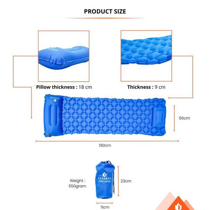 SLEEPING PAD BOGABOO SERI POM 1 - Matras Angin BOGABOO Size 190 x 58 cm - Sleeping Pad - Kasur Angin