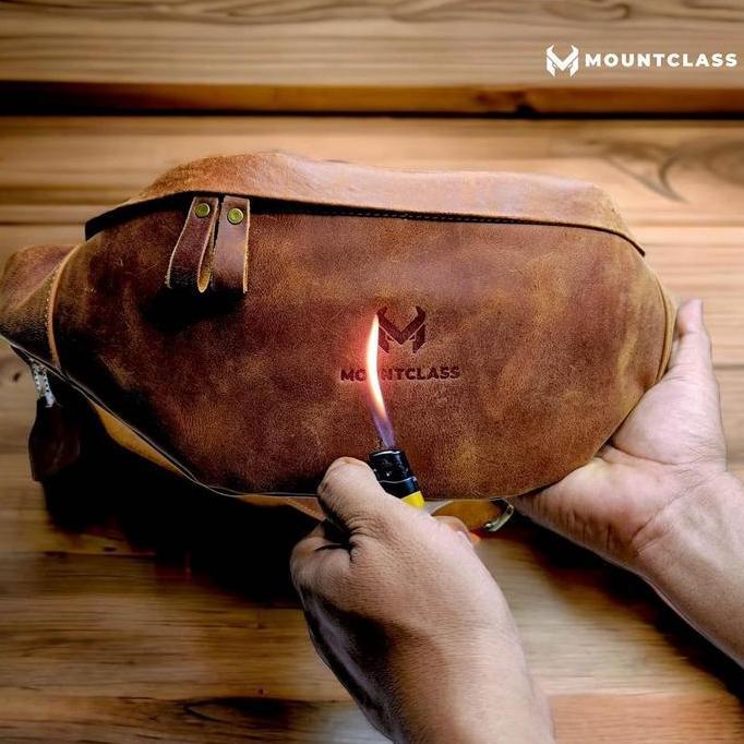 JUAL (Mountclass) Tas Selempang Pinggang Waistbag Kulit Asli Pria Cowok Waist Bag Weistbag Pria Kuli