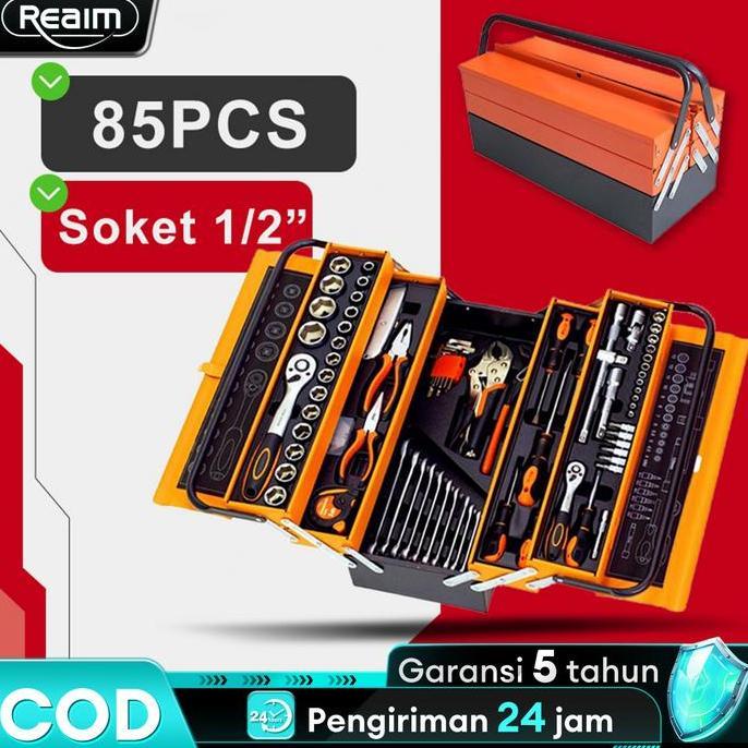 KIMDARY REAIM Tool Kit 85 Pcs, Tool Box Perkakas, Kunci Sok Set, Pekerjaan Mobil, Tool Box Set Alat 