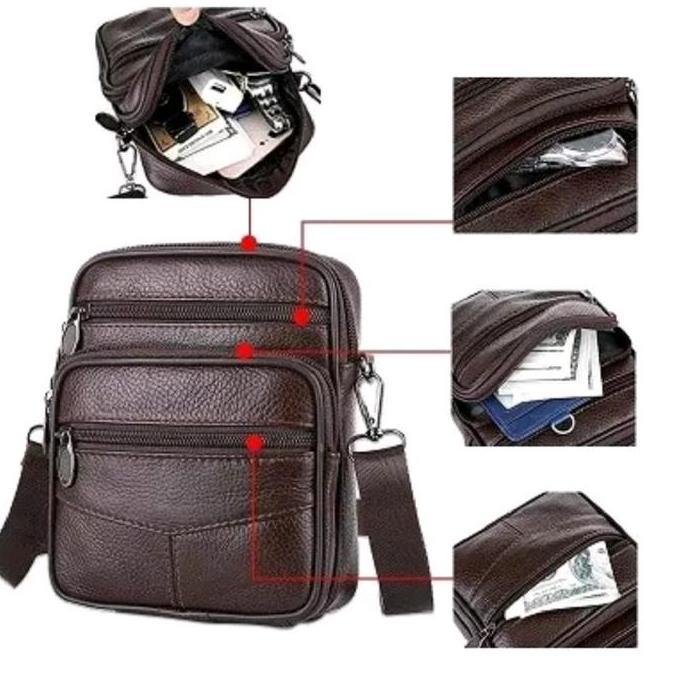 FLASH SALE [100% KULIT SAPI ASLI] Tas selempang kulit asli pria wanita import tas pinggang mini mult