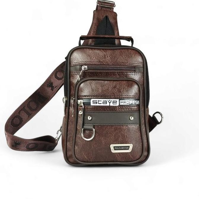 TERBARU  Polo Amstar Tas Selempang Pria Tas Pundak Kotak Kulit Slingbag PU Leather Cowok Slingbag TE