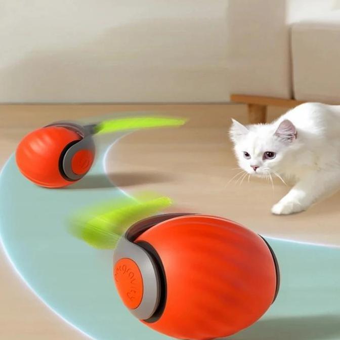 Mainan Kucing Interaktif Bola Berputar Otomatis Listrik dengan Ekor Tikus PalsuInteractive Rolling T
