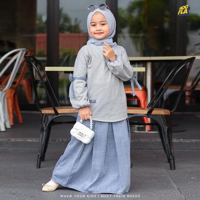 Hooflakids Baju Setelan Stelan Pakaian Anak Perempuan Cewek Tanggung Umur 3 - 12 Tahun Naura Set Blo