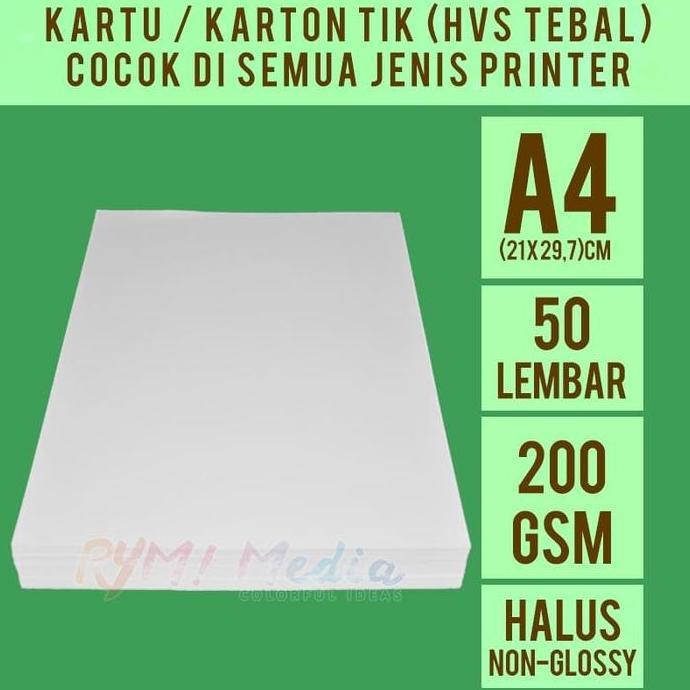 Yabureta- Kartu Tik 200 Gsm A4 Isi 50 Lbr / Kertas Hvs Bc Tebal Halus 200 Gram