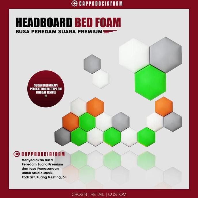 HEADBOARD LEATHER HEXAGONAL PANEL DINDING 3D FOAM PEREDAM SUARA