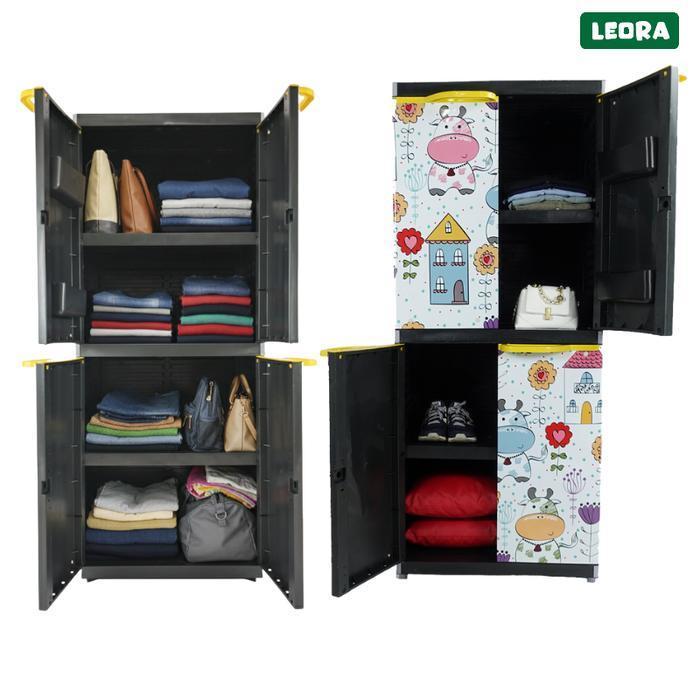 LEORA Lemari Pakaian Plastik ORLANDO STANDAR (Tidak ada Cermin) Lemari Baju Kunci Lemari Susun Plast