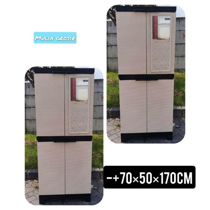 Lemari Plastik Mizu Jumbo Model Rak isi Kaca Lemari Pakaian kira 70x50x170cm
