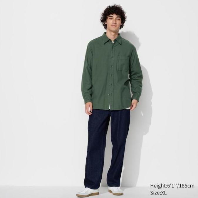 kemeja flanel pria lengan panjang polos UNIQLO ORIGINAL ASLI