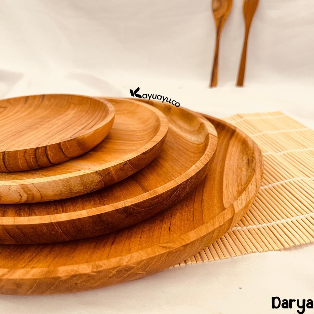 Piring Saji Kayu Jati Unik Set Wadah Saji Estetik
