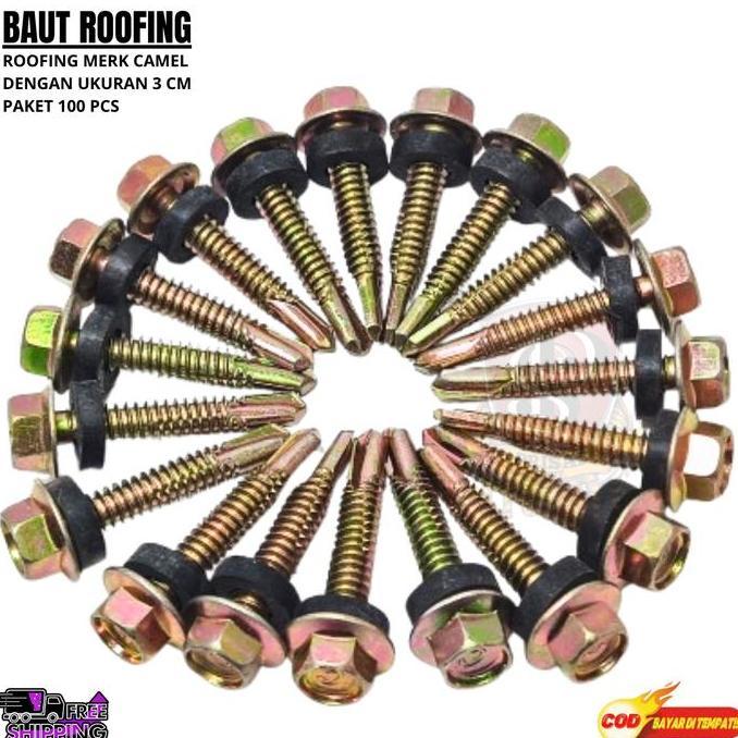Gasss- Paket 100Pcs Baut Roofing 3Cm /Baut Atap 3Cm /Baut Roofing Kuning 3Cm /Baut Roofing 3 Dengan 