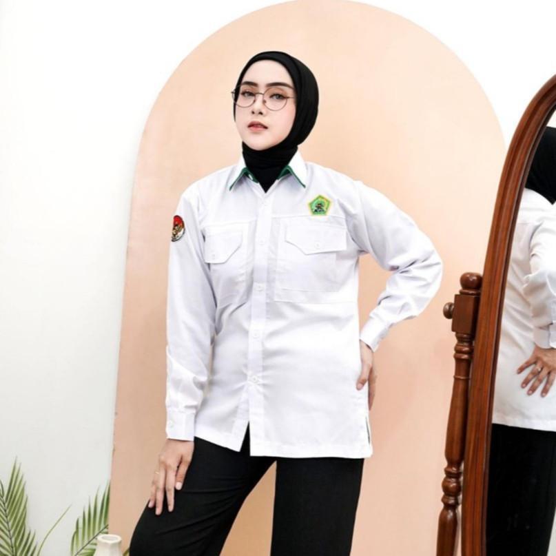 Cuci Gudang  Tunik Pdh Kemenag Putih Wanita Lengan Panjang Terbaru 2025 / Baju Wanita Asn Putih / Ke