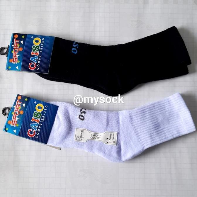 1 Lusin Kaos Kaki Sport Tebal Caiso Hitam dan Putih HM