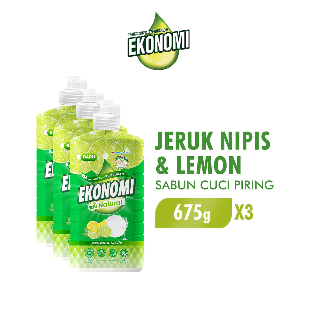 Ekonomi Power Liquid Sabun Cuci Piring Natural Jeruk Nipis Botol 675 gr x3