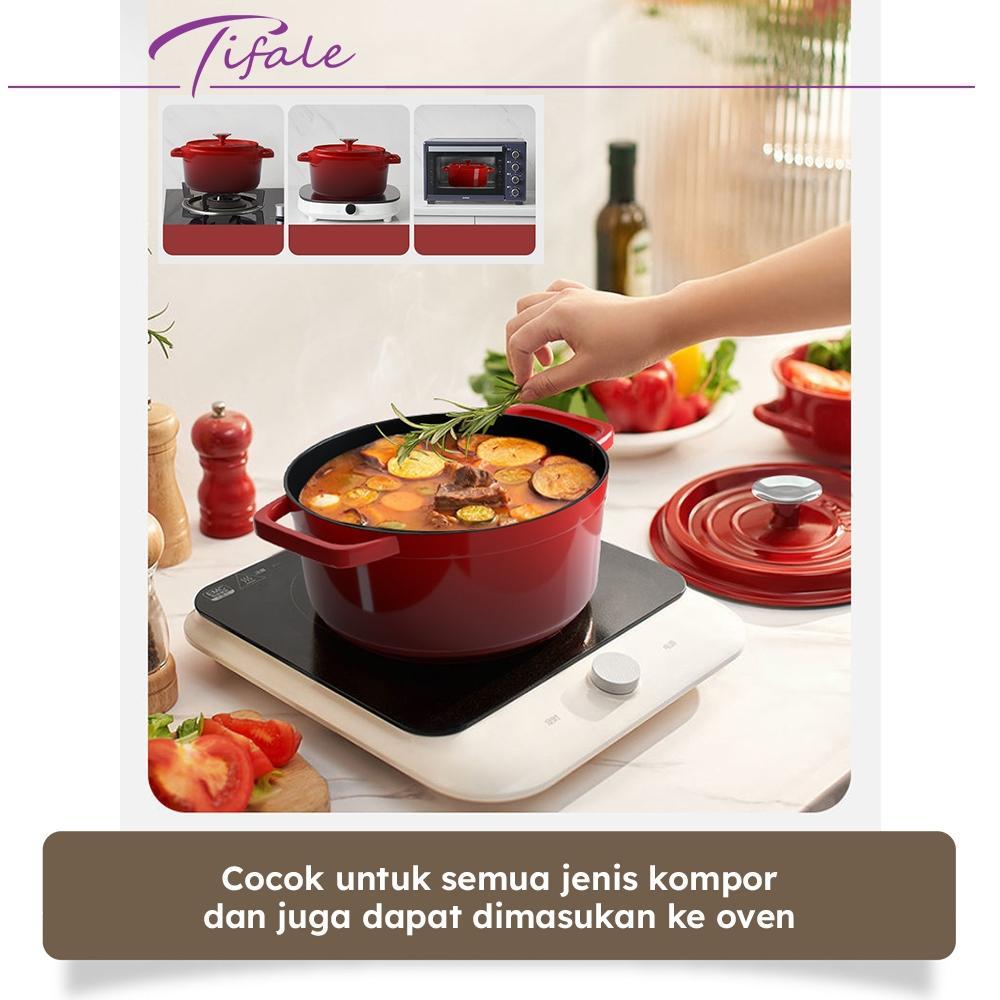 DISKON TIFALE ENAMEL CAST IRON 24CM PANCI ENAMEL BESI COR PANAS MERATA ANTI LENGKET PANCI MPASI
