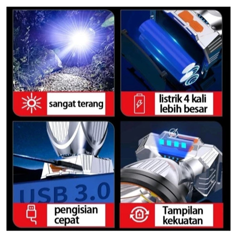 Senter Kepala Super Terang 50W Full / Senter Kepala Litium 18650 2Pcs Awet