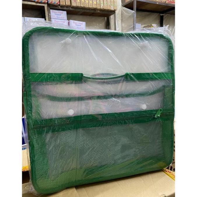 Ready JENIA - MAP TAS PLASTIK 2 KANCING JARING Biru Merah