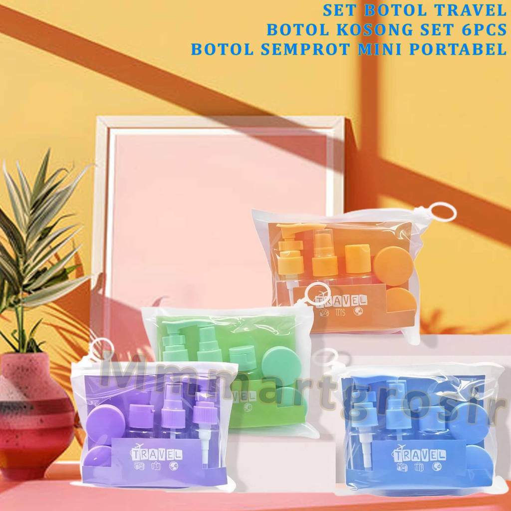 Set Botol Travel / Botol Kosong Plastik / Botol Semprot Mini Portabel / Set 6pcs