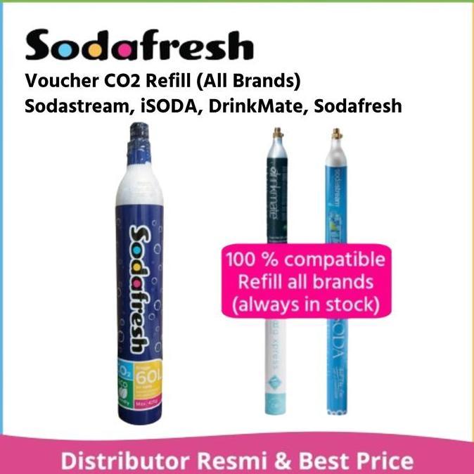BERKUALITAS - SodaStream, Ace, Drinkmate, iSoda, Sodafresh CO2 Refill Voucher