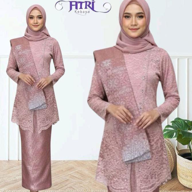 Setelan Kebaya Tunik Brokat Payet Janggan Modern Elegan Mix Songket Palembang Atasan Baju Ibu Pengan