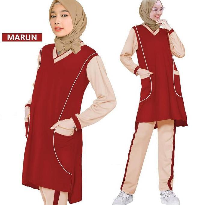 1SET STELAN BAJU SENAM MUSLIM KOMBINASI SYAR'I MUSLIMAH SPORT OLAHRAGA JOGING YOGA TENIS SEPEDA WANI