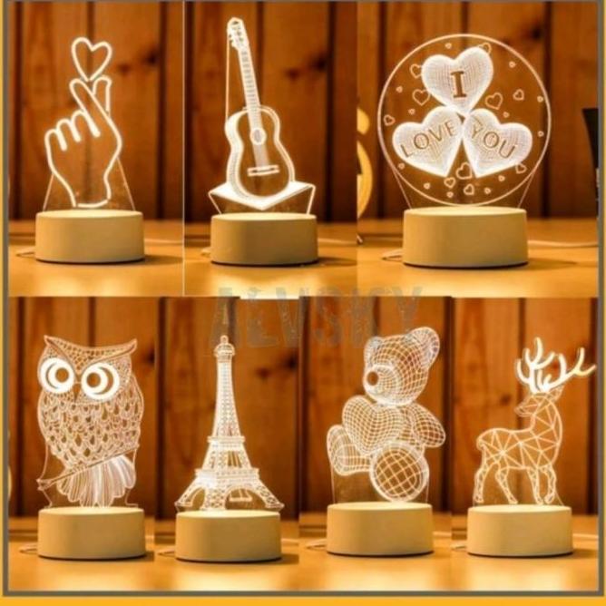 LAMPU HIAS LED MOTIF 3D TRANSPARAN / LAMPU TIDUR LED 3D TRANSPARAN
