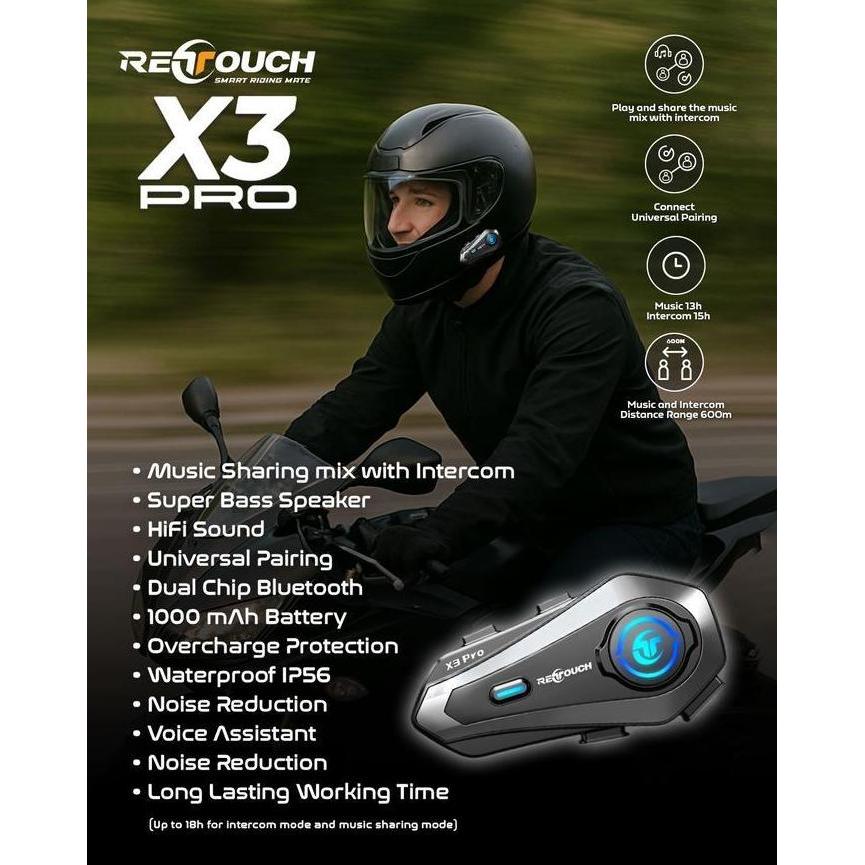 BEST PRICE - INTERCOM RETOUCH X3 PRO Memudahkan Pengendaran Berkomunikasi Ht Walkie Talkie Helm Half