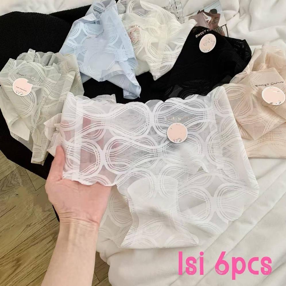 ready Isi 6pcs Celana Dalam Wanita Seamless Bahan Ice Silk Dengan Renda Seksi