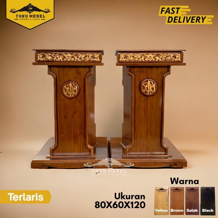 Mimbar Masjid Minimalis Kayu Jati Podium Kaligrafi - 80x60x120Cm