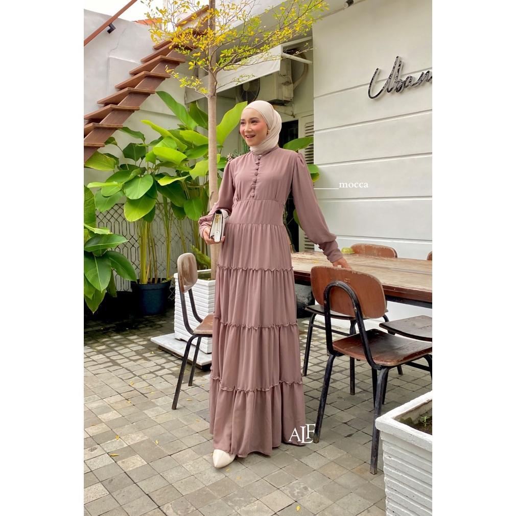 TERLARIS Gamis Premium, Polos Putih Tulang Kancing Maxi Ceruty Babydoll | ORIGINAL ALFAINA AYESHA DR