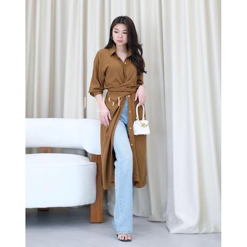 JOISE - Aurelie Long Shirt Dress Wanita / Dress Tali Panjang / Gamis / Tunik Rayon Twill Casual Flow