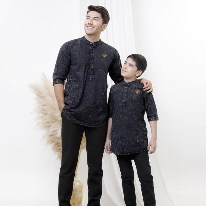 Super Sale, Baju Koko Jeans Couple Dewasa Anak Kurta Denim Premium Quality Kurta Jeans Koko Lengan P