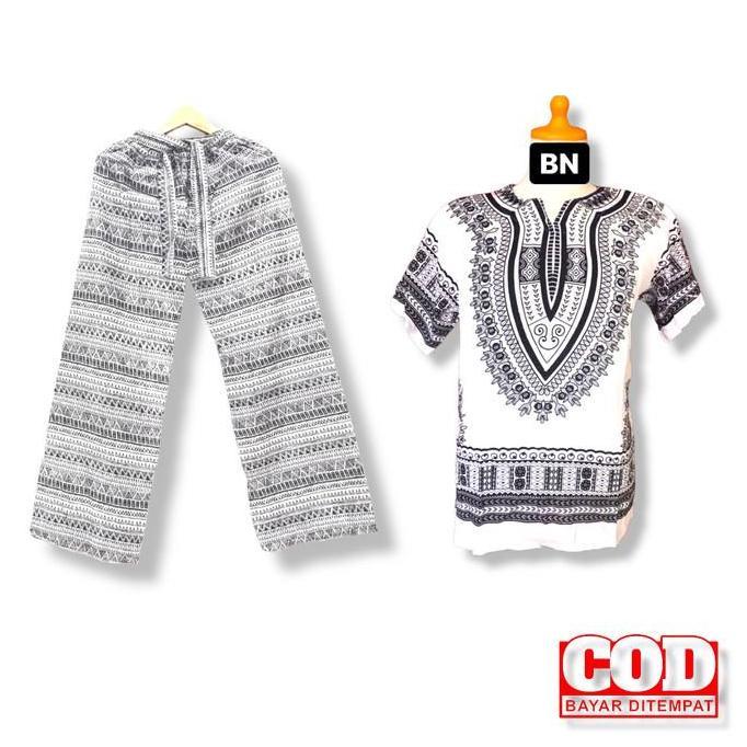 Setelan celana panjang dashiki putih hitam jumbo/ setelan celana panjang pria wanita/ setelan celana