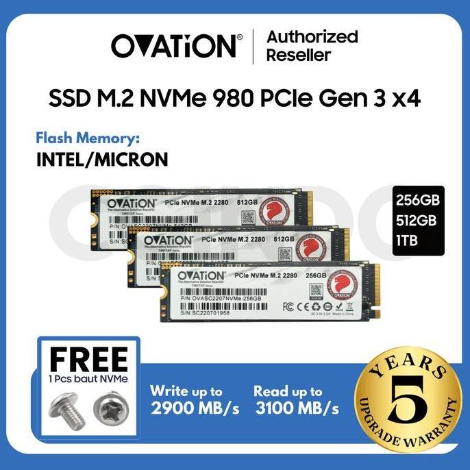 BEBAS ONGKIR - Ovation SSD 980 M2 NVME 256GB / 512GB / 1TB M.2 PCIe NVMe 2280 Gen3 - SSD Only, 256GB