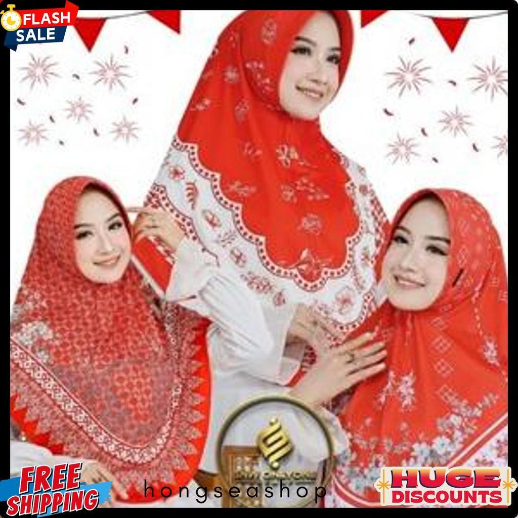 New Hijab Bergo Khimar Syari Instan Jilbab Jersy Merah Putih Motif Kemerdekaan