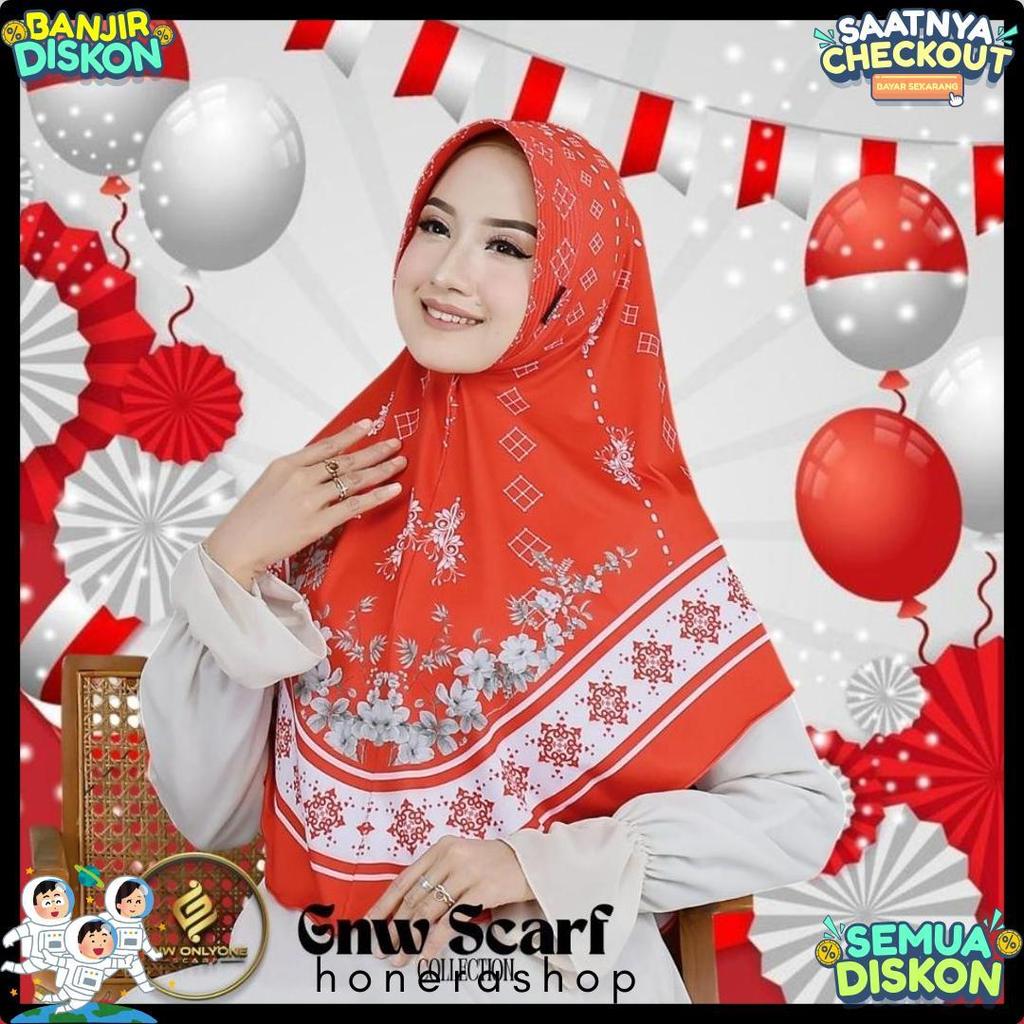 New Hijab Bergo Khimar Syari Instan Jilbab Jersy Merah Putih Motif Kemerdekaan